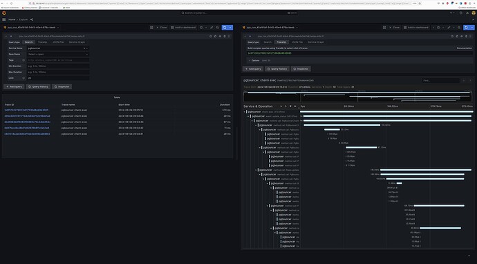 Example PgBouncer trace with Grafana Tempo
