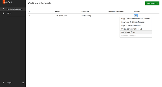 Upload a certificate