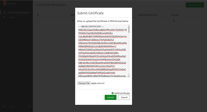 Submit Certificate